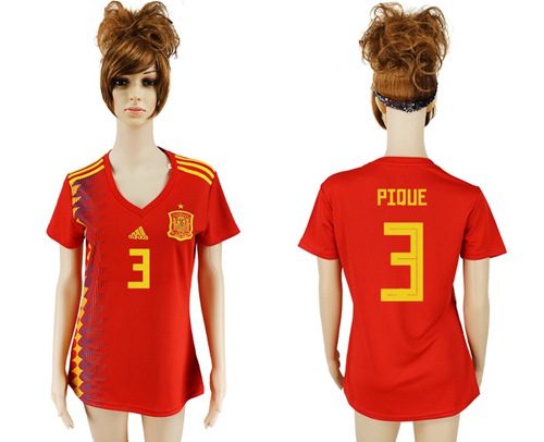 Women's Spain #3 Pique Red Home Soccer Country Jersey
